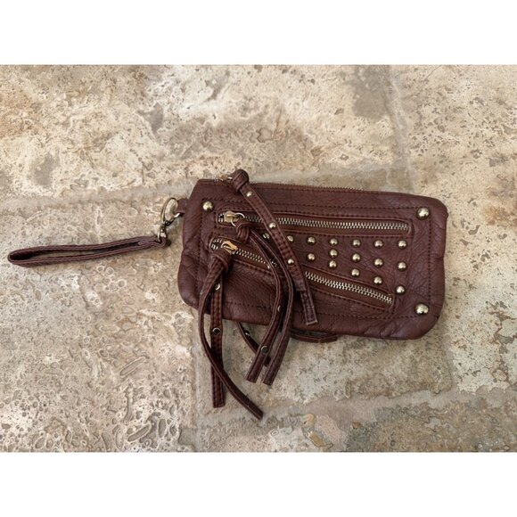 Revolution Tan Leather Wristlet With Gold Studs & Zipper Accents By Fossil - Picture 5 of 8